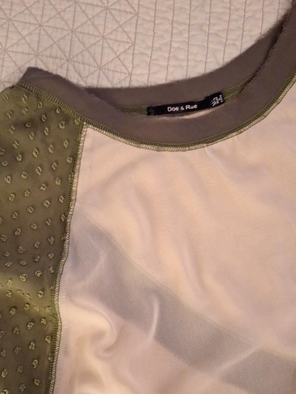 Doe & Rae Cream and Olive Contrast Blouse